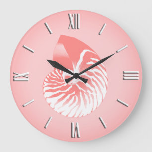 Reloj Redondo Grande Cubierta de Nautilus - rosa y blanco de los corale