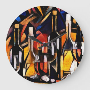 Reloj Redondo Grande Cubism Wine Themem: Botellas y uvas