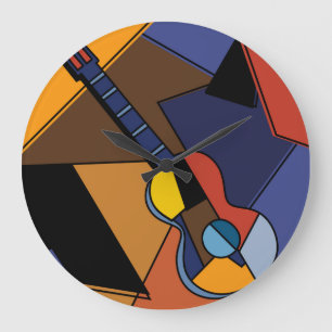 Reloj Redondo Grande Cubista De Surrealismo De Guitarra.