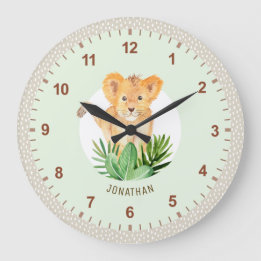 Reloj Redondo Grande Cubo De León Cubo Animal Safari Dotado Niños Decor