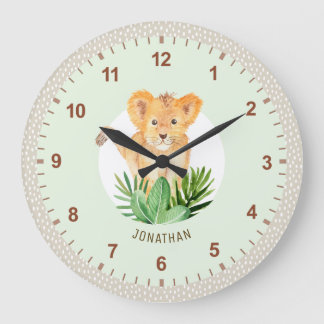 Reloj Redondo Grande Cubo De León Cubo Animal Safari Dotado Niños Decor