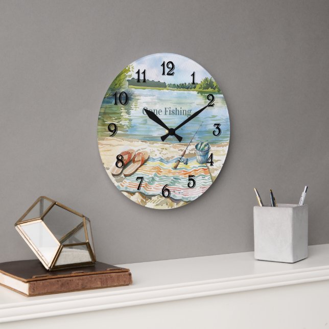 Reloj Redondo Grande Cubo Lago Blue Gone Fishing (Oficina)