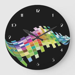 Reloj Redondo Grande Cubos de color Píxeles de pared negra