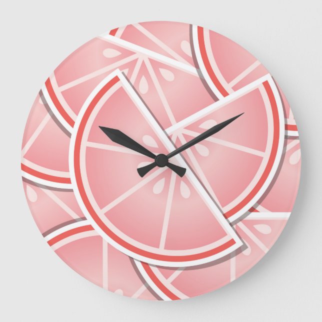 Reloj Redondo Grande Cuchillas de pomelo rosa funky (Anverso)