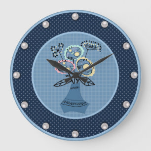 Reloj Redondo Grande Cuchillo, flores en jarrón