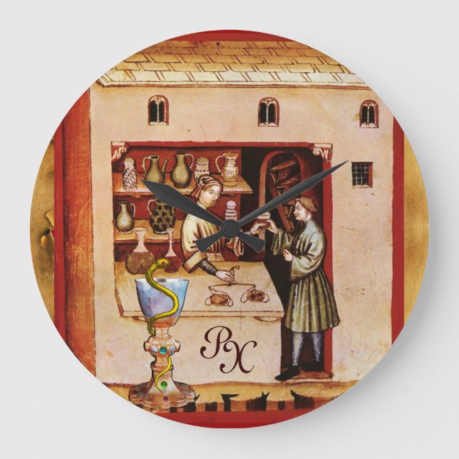 Reloj Redondo Grande CUENCO de medicina del MONOGRAMA de HYGEIA, (Anverso)