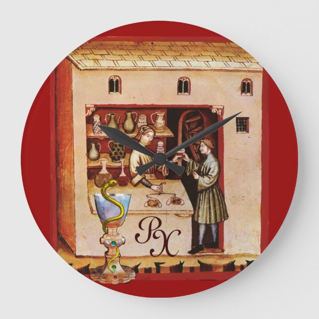 Reloj Redondo Grande CUENCO de medicina del MONOGRAMA de HYGEIA, (Anverso)