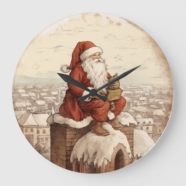 Reloj Redondo Grande Cuenta regresiva de Santa Claus - Vieja chimenea n (Anverso)
