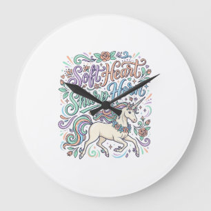 Reloj Redondo Grande Cuerno Agudo Corazón Suave Unicornio Fondo Blanco