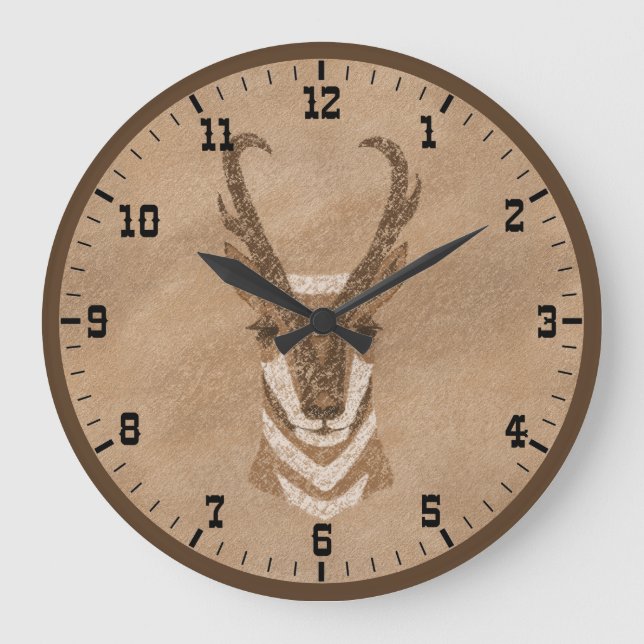 Reloj Redondo Grande Cuerno de Antílope Pronghorn del Sudoeste Viejo Oe (Anverso)