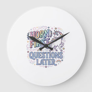 Reloj Redondo Grande Cuerno de Unicornio Preguntas Primero Adorable Sti
