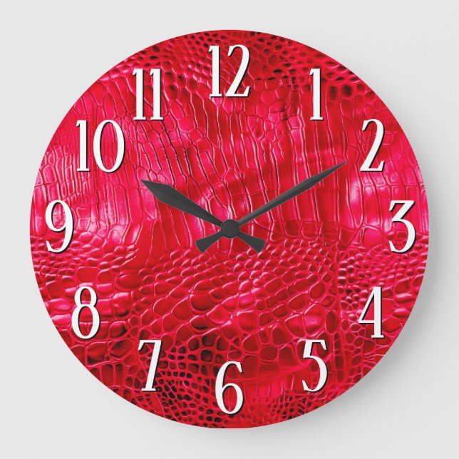Reloj Redondo Grande Cuero Falso Rojo (Anverso)