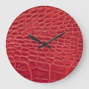Reloj Redondo Grande Cuero falso rojo caimán