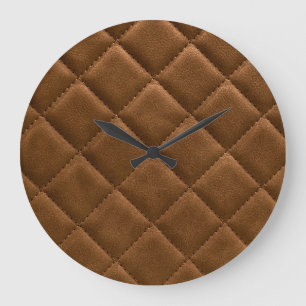 Reloj Redondo Grande Cuero marrón, dibujo de patrón rhombus