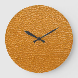 Reloj Redondo Grande Cuero marrón, fondo de textura de cierre.