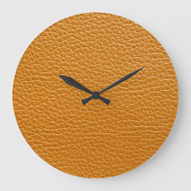 Reloj Redondo Grande Cuero marrón, fondo de textura de cierre. (Anverso)