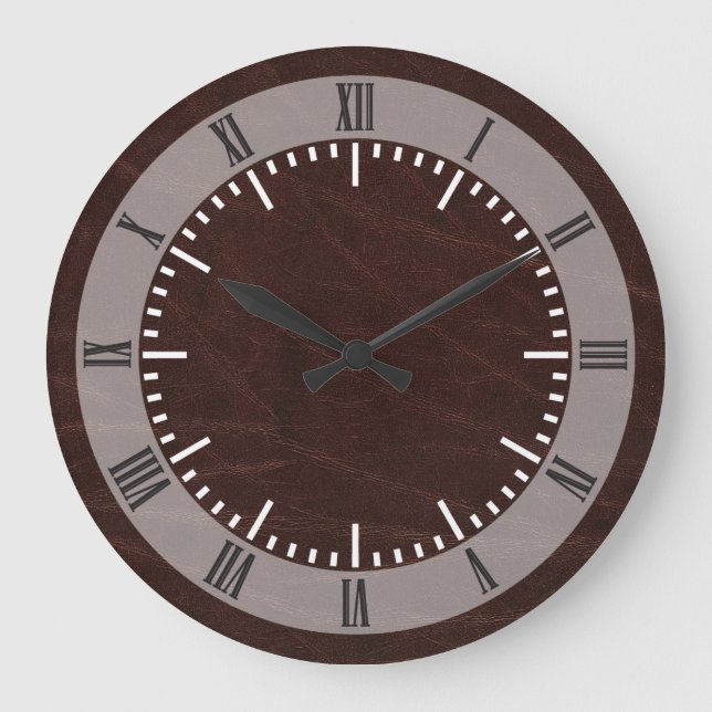 Reloj Redondo Grande Cuero marrón oscuro (Anverso)