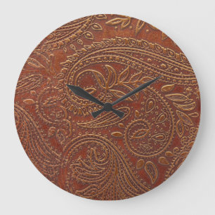 Reloj Redondo Grande Cuero marrón, patrón floral instrumentado.