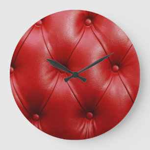 Reloj Redondo Grande Cuero Rojo: Elegancia del patrón de tapicería.