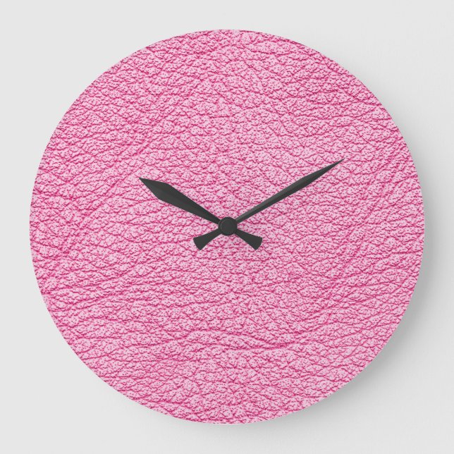 Reloj Redondo Grande Cuero rosa de cierre, fondo texturado. (Anverso)