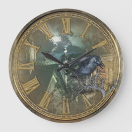 Reloj Redondo Grande Cuervo negro gótico