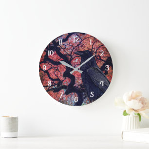 Reloj Redondo Grande Cuervo negro y arce japonés nudoso