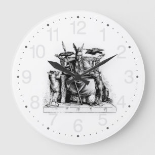 Reloj Redondo Grande Cuervos de Odín en Trono de Piedra Mitología Vikin