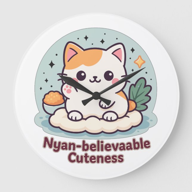 Reloj Redondo Grande Cuidad nyan-creíble - Gato kawaii lindo (Anverso)