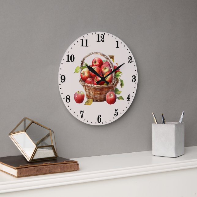 Reloj Redondo Grande Cuidada cocina manzana ama la fruta (Oficina)