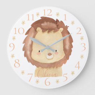 Reloj Redondo Grande Cuidada color de agua personalizada Bebé león con