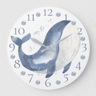 Reloj Redondo Grande Cuidada color de agua personalizado ballena azul n