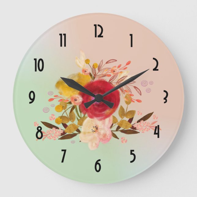 Reloj Redondo Grande Cuidada Floral Watercolor Bouquet (Anverso)
