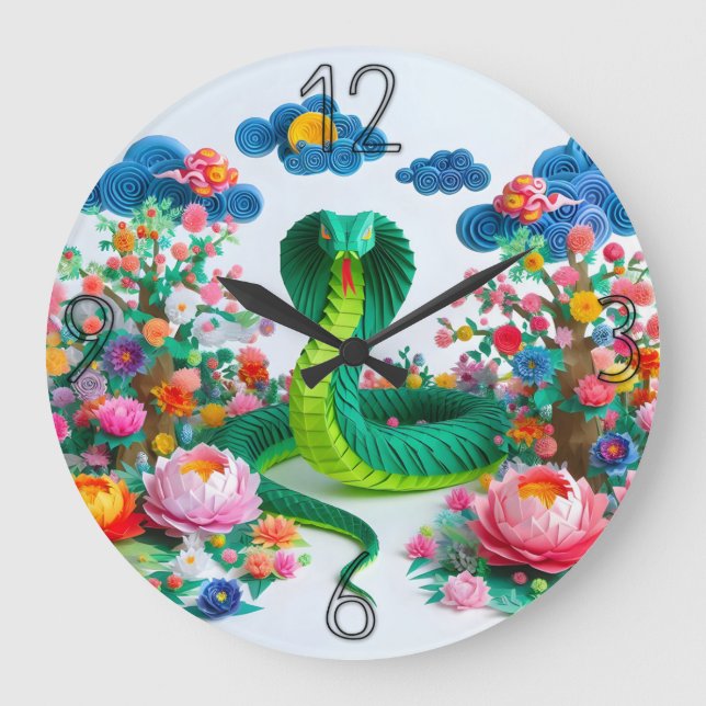 Reloj Redondo Grande Cuidada sinuosa china de Año Nuevo Origami WC4 (Anverso)