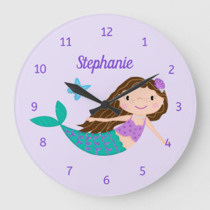 Reloj Redondo Grande Cuidada Sirena Whimsical Purple Personalizada
