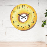 Reloj Redondo Grande Cuidado<br><div class="desc">Este divertido reloj de pared está decorado con un donut amarillo acuarela con salpicaduras. ¡El regalo perfecto para un amante de los donut! Acuarela original © Michele Davies.</div>