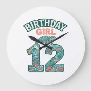 Reloj Redondo Grande Cumpleañera 12 Tortuga Marina Camiseta Vintage Océ
