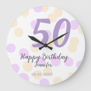 Reloj Redondo Grande cumpleaños 50 agregar nombre fecha purpura naranja