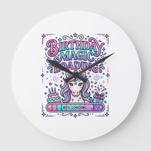 Reloj Redondo Grande Cumpleaños de Unicornio Magia Cargando Mercado Col