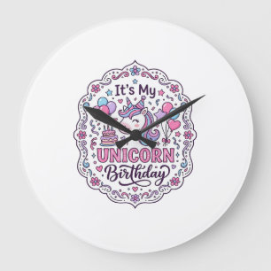 Reloj Redondo Grande Cumpleaños de Unicornio Reina de la Tierra de Unic