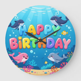 Reloj Redondo Grande Cumpleaños feliz delfín náutico lindo