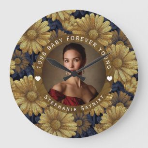 Reloj Redondo Grande Cumpleaños personalizado cincuenta flor margarita