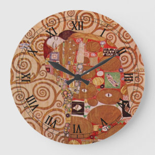 Reloj Redondo Grande Cumplimiento por Gustav Klimt, Arte Nouveau Antigu