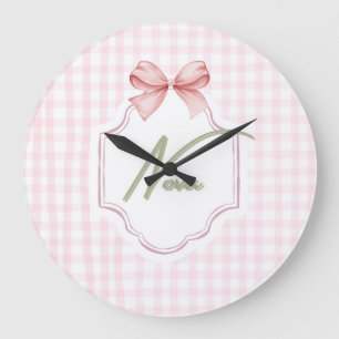 Reloj Redondo Grande Cuna Personalizada Nova para Niña con Lazo y Cuadr