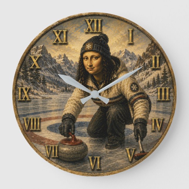 Reloj Redondo Grande Curling Funny Mona Lisa Curler Gift  (Anverso)