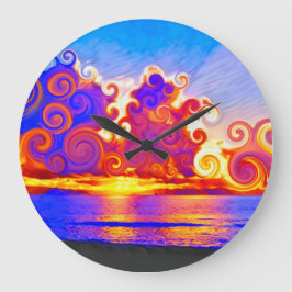 Reloj Redondo Grande Curly California Sunset Seashore Round Clock