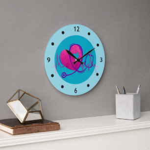 Reloj Redondo Grande Curva cardíaca con estetioscopio médico 2