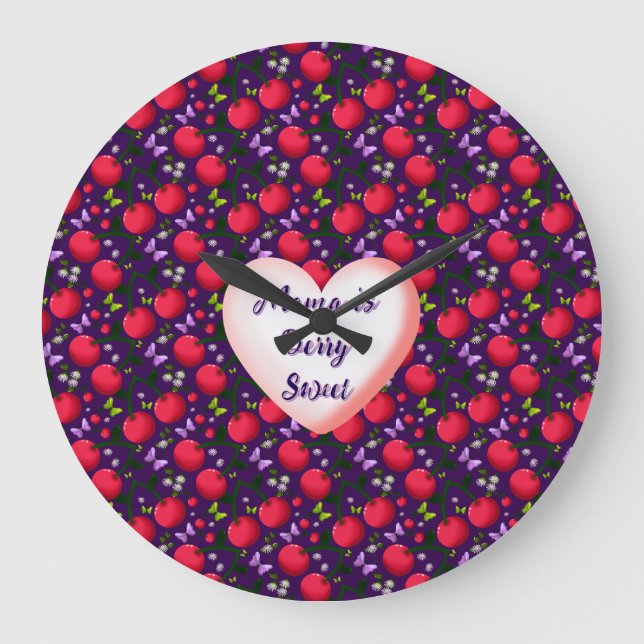 Reloj Redondo Grande Custom and personalized Cute Cherry Butterfly  (Anverso)