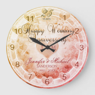 Reloj Redondo Grande Custom Any Year Wedding Anniversary Hearts