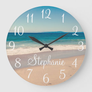 Reloj Redondo Grande Custom Beach Photo and Text