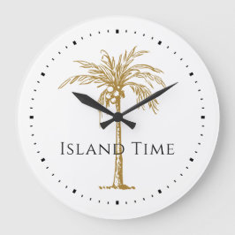 Reloj Redondo Grande Custom Black Gold Artistic Palm Tree Tropical